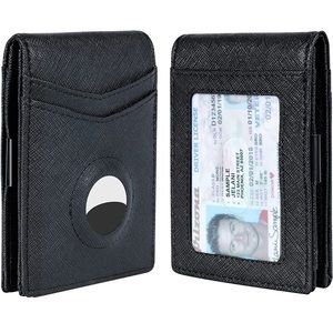 NEW! Slim Bifold Wallet With Integrated Case Holder for AirTag Black-Crosshatch